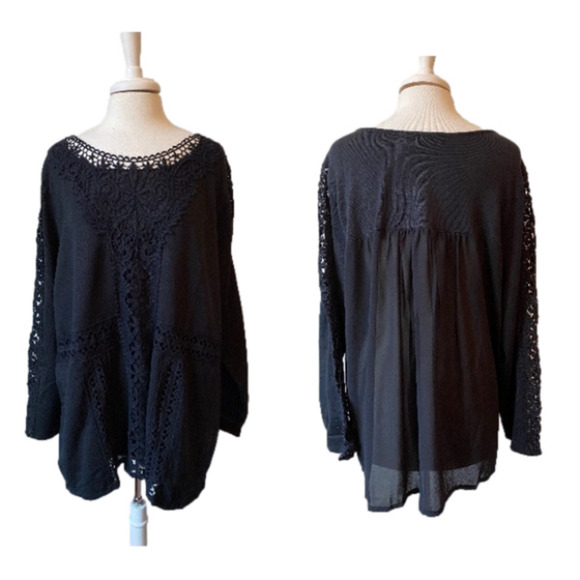 Denim 24/7 NWOT Boho Whimsigoth Hippie Crochet Sheer Long Sleeve Knit Tunic 2X - Picture 1 of 13
